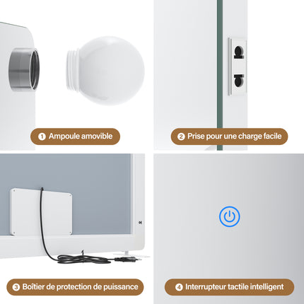 SIRHONA Miroir de maquillage LED, mural ou de table, 1000 x 700 x 35mm - SIRHONA