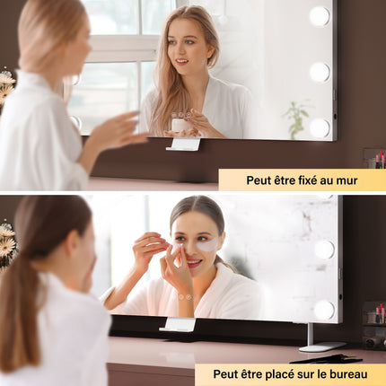 SIRHONA Miroir Maquillage 80x60cm avec 14 ampoules LED Miroir Hollywood 3 couleurs luminosité - SIRHONA