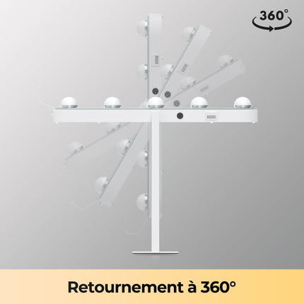 SIRHONA Miroir rotatif à 360° 50x40cm avec 14 ampoules LED Miroir Hollywood 3 couleurs luminosité réglable - SIRHONA