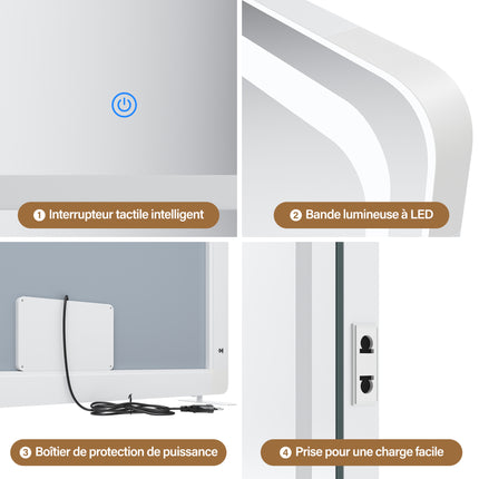 SIRHONA Miroir LED de maquillage moderne, mural ou sur pied 1000 x 700 x 35 mm - SIRHONA