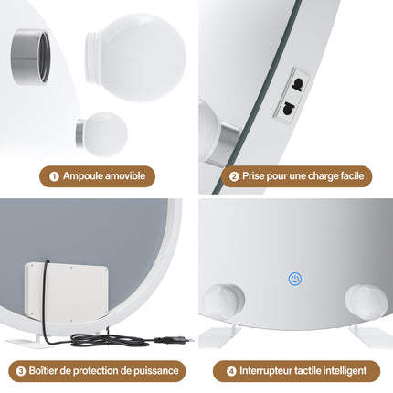 SIRHONA Miroir de maquillage LED, Miroir sur pied avec fonction mémoire 800 x 800 x 35mm - SIRHONA