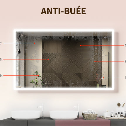 SIRHONA Miroir de Salle de Bain 70 x 50 cm Éclairage LED Miroir de Salle de Bains Rétro-éclairage Avec fiche et Anti-buée Tactile - SIRHONA