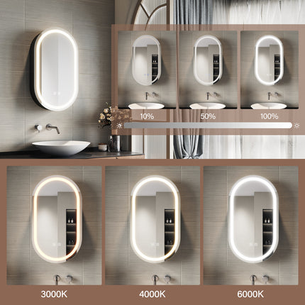 SIRHONA Armoire de Toilette Miroir, Armoire Murale avec Éclairage LED et Prises de Courant,Trois Températures de Couleur Réglables, 40 x 70 x 14cm - SIRHONA