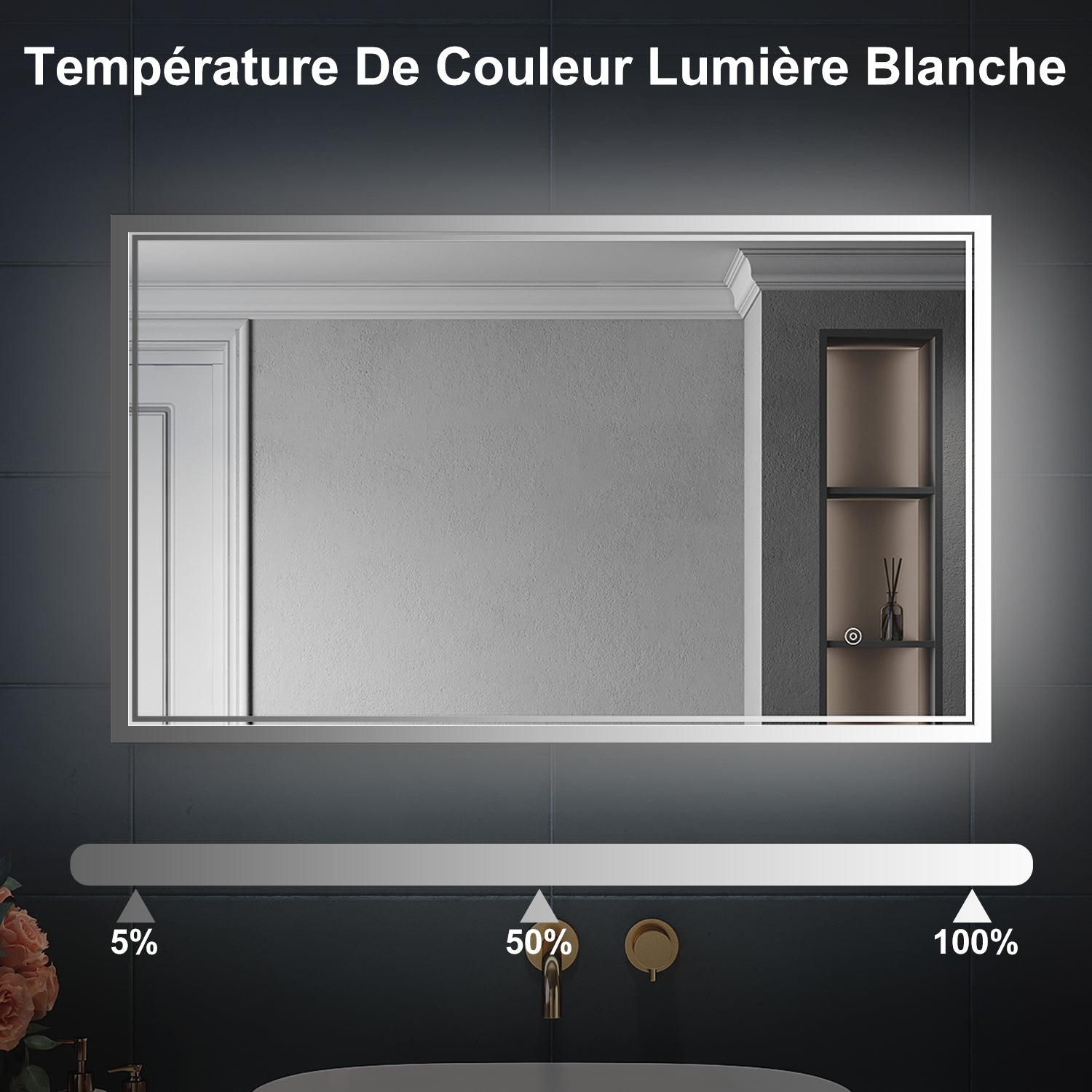 SIRHONA 3X loupe Miroir LED Salle de Bain avec éclairage, Miroir avec Horloge Numérique, Miroir Lumineux Salle de Bain Anti-Buée, 100x60cm - SIRHONA