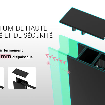 SIRHONA Paroi de Douche Noir 120x200cm, Walk-in Panneau Fixe Noir, Porte de Douche avec Verre Trempé de Sécurité Nano 8 mm, Verre Facile à Nettoyer - SIRHONA