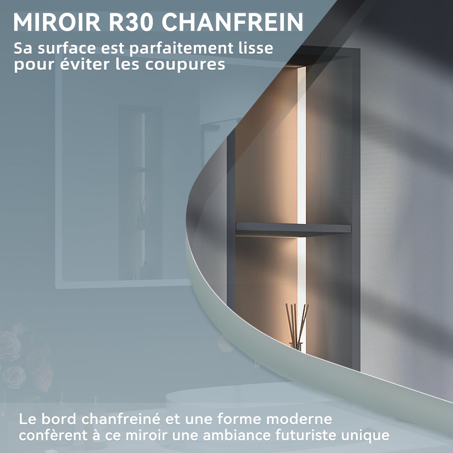 SIRHONA Miroir LED Rond Miroir de Maquillage monté sur Mur avec éclairé et Anti-buée  avec contrôle par capteur 60x60cm - SIRHONA