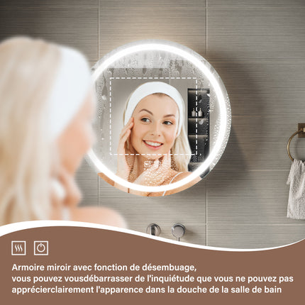 SIRHONA Armoire de Toilette Miroir, Armoire Murale avec Éclairage LED et Prises de Courant, Trois Températures de Couleur Réglables, 60 x 60 x 14cm - SIRHONA