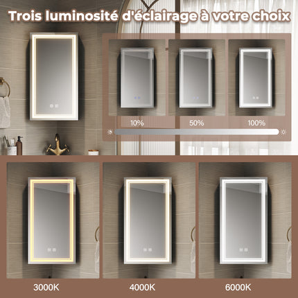 SIRHONA Armoire de Toilette Miroir, Armoire Murale avec Éclairage LED et Prises de Courant 38.5 x 70 x 16cm - SIRHONA