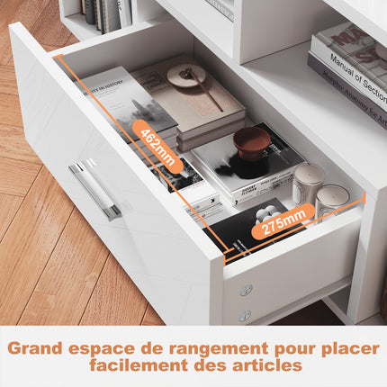 Table basse avec tiroirs de rangement et éclairage LED réglable Disponible en 12 couleurs Blanc 55 x 100 x 40 cm - SIRHONA