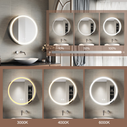 SIRHONA Armoire de Toilette Miroir, Armoire Murale avec Éclairage LED et Prises de Courant, Trois Températures de Couleur Réglables, 60 x 60 x 14cm - SIRHONA