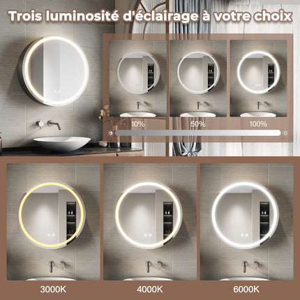 SIRHONA Armoire de Toilette Miroir, Armoire Murale avec Éclairage LED et Prises de Courant, Trois Températures de Couleur Réglables, 60 x 60 x 14cm - SIRHONA