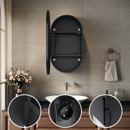 SIRHONA Armoire de Toilette Miroir, Armoire Murale avec Éclairage LED et Prises de Courant,Trois Températures de Couleur Réglables, 40 x 70 x 14cm - SIRHONA