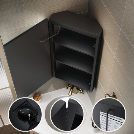 SIRHONA Armoire de Toilette Miroir, Armoire Murale avec Éclairage LED et Prises de Courant 38.5 x 70 x 16cm - SIRHONA