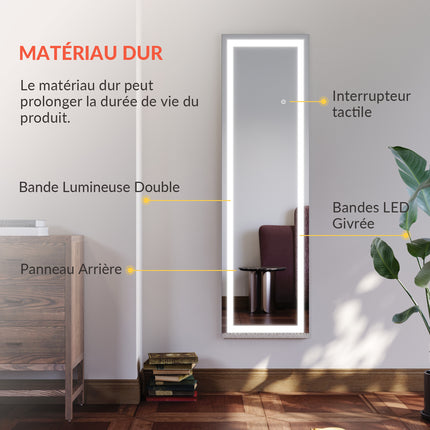 Miroir intégral avec éclairage LED 3 couleurs Miroir sur pied blanc 150x40x3.5cm Miroir mural - SIRHONA