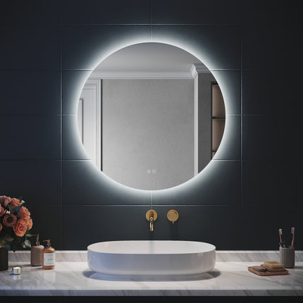 SIRHONA Miroir Rond Salle de Bain LED Miroir Lumineux Salle de Bain avec Eclairage Intégré, 3 températures de Couleur, Anti-buée - SIRHONA