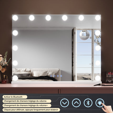 SIRHONA Miroir Mural Miroir Maquillage 80x60cm avec  3 couleurs luminosité réglable miroir grossissant 10X - SIRHONA