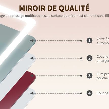 SIRHONA Miroir de Salle de Bain LED Anti-buée Miroir avec éclairage LED Miroir Cosmétiques Mural avec 3 températures de Couleur - SIRHONA