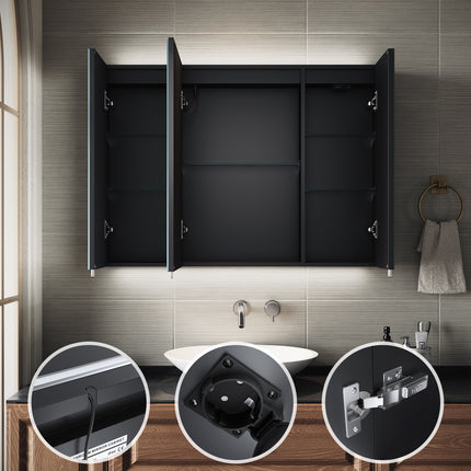 SIRHONA Armoire de Toilette Miroir, Armoire Murale avec Éclairage LED et Prises de Courant,  90 x 65 x 13cm - SIRHONA