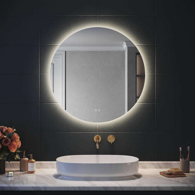 SIRHONA Miroir Rond Salle de Bain LED Miroir Lumineux Salle de Bain avec Eclairage Intégré, 3 températures de Couleur, Anti-buée - SIRHONA