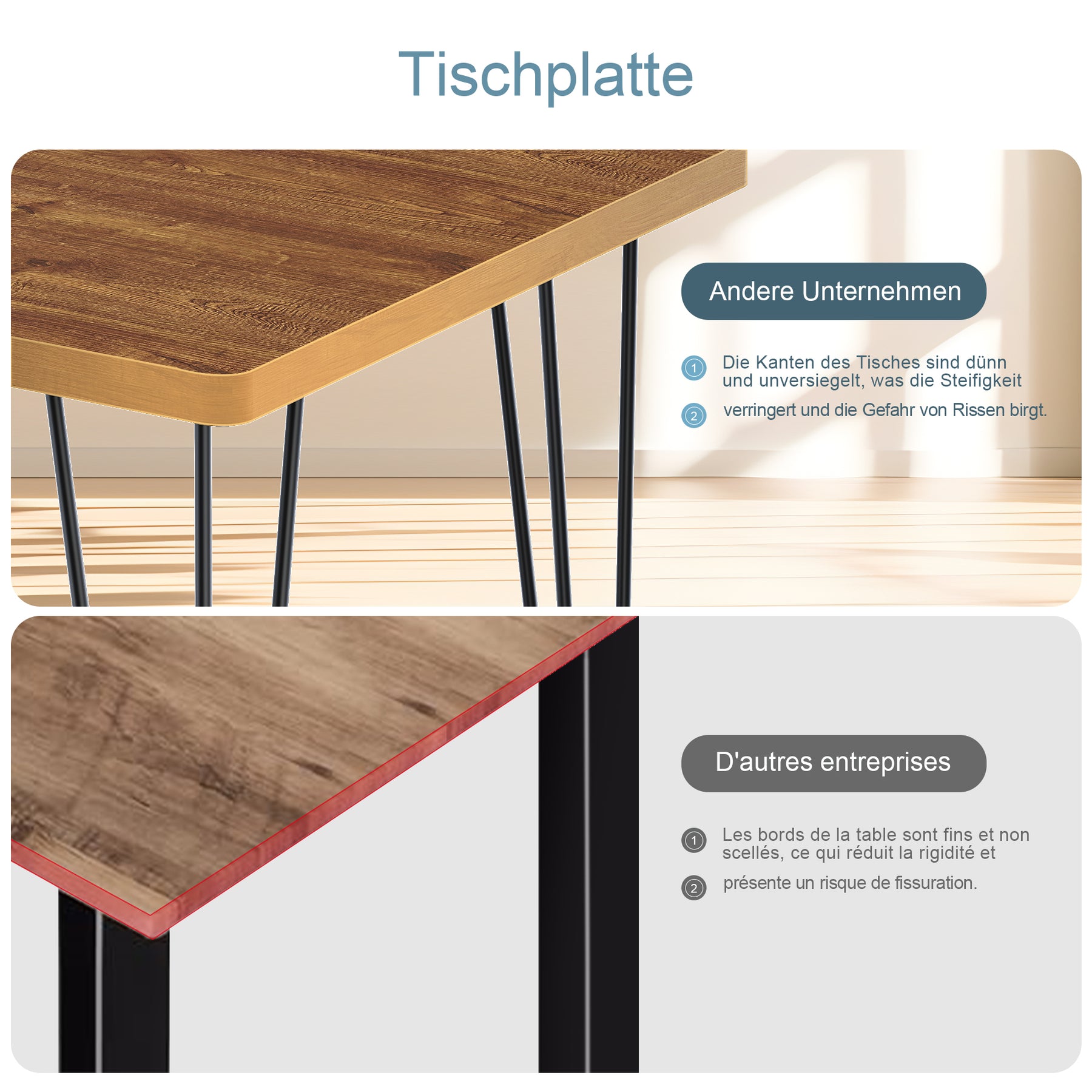 SIRHONA Table de salle à manger en bois massif avec structure en acier table de cuisine pour le salon 120 x 60 x 76 cm - SIRHONA