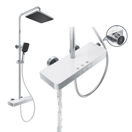 SIRHONA Colonne de Douche Thermostatique, Laiton Chromé Colonne de Douche Tube Rond - SIRHONA