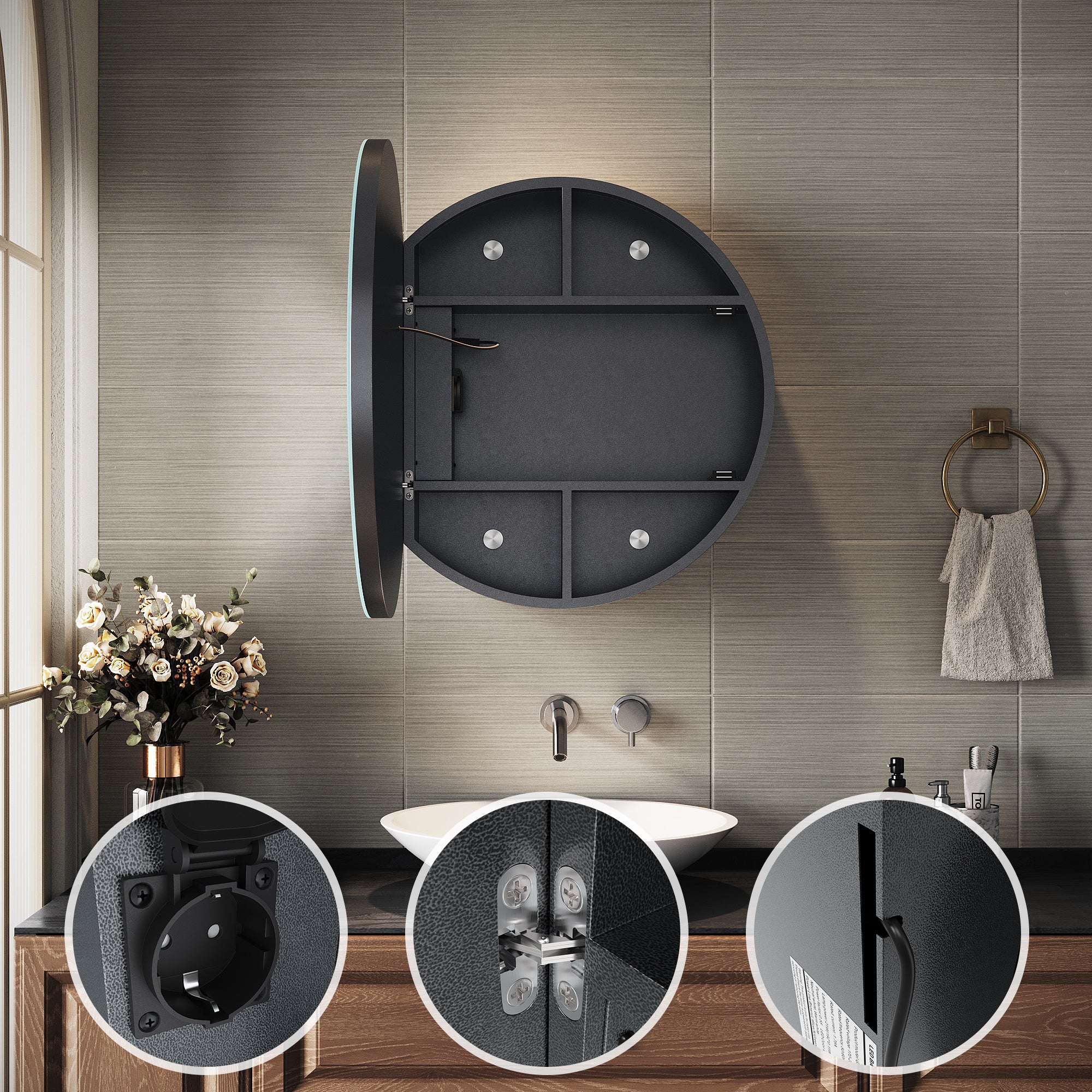 Miroir de Meuble-Lavabo Éclairé 24 x 30 Pouces, Armoire à Pharmacie Sans Cadre avec 3 Étagères Réglables et Éclairage LED et Prise Électrique Miroir de Meuble-Lavabo Éclairé 24 x 30 Pouces, Armoire à Pharmacie Sans Cadre avec 3 Étagères Réglables et Éclairage LED et Prise Électrique