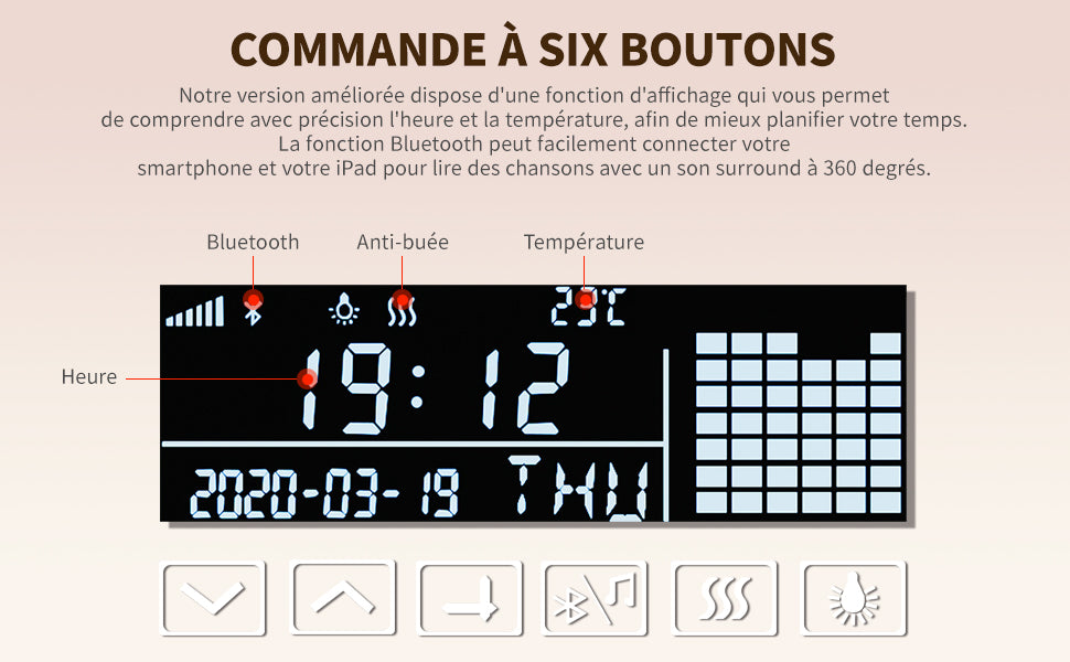 SIRHONA Miroir de Salle de Bain LED Anti-buée Miroir avec éclairage LED Miroir Cosmétiques Mural avec 3 températures de Couleur - SIRHONA