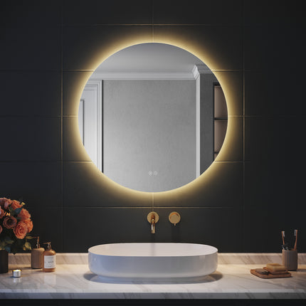 SIRHONA Miroir Rond Salle de Bain LED Miroir Lumineux Salle de Bain avec Eclairage Intégré, 3 températures de Couleur, Anti-buée - SIRHONA
