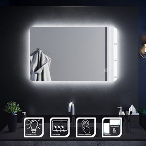 SIRHONA 70x50cm, 80x50cm Miroir à LED Miroir de Salle de Bains avec éclairage Anti-buée Mirror Murale avec Interrupteur Tactile - SIRHONA