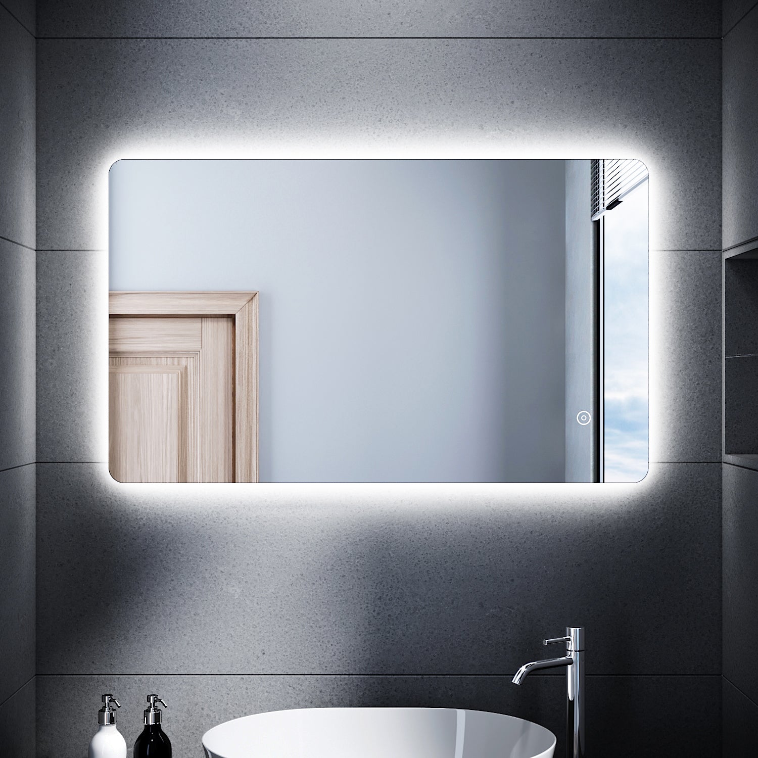 SIRHONA Miroir LED Miroir de salle de bain avec éclairage Interrupteur tactile 100x60cm - SIRHONA