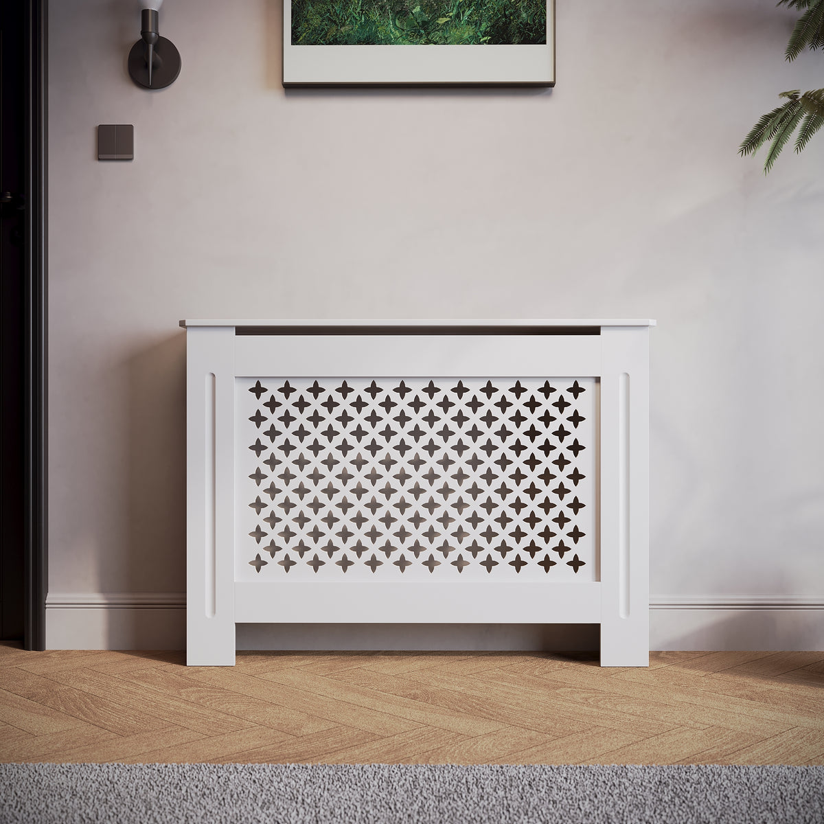 SIRHONA Habillage de radiateur en bois Grille croisée 112x19x81.5cm Blanc - SIRHONA