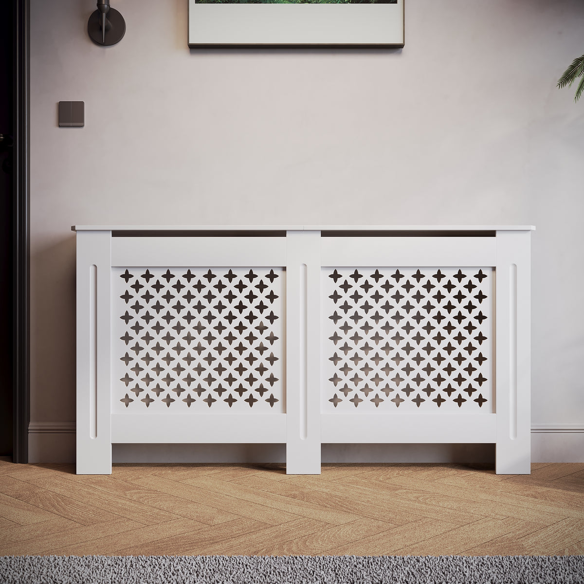 SIRHONA Habillage de radiateur Bois Grille croisée 152x19x81.5cm Blanc - SIRHONA