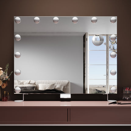 SIRHONA Miroir Maquillage 80x60cm avec 14 ampoules LED Miroir Hollywood 3 couleurs luminosité - SIRHONA