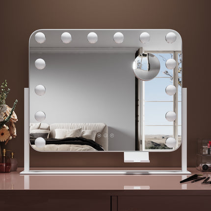 SIRHONA Miroir rotatif à 360° 50x40cm avec 14 ampoules LED Miroir Hollywood 3 couleurs luminosité réglable - SIRHONA