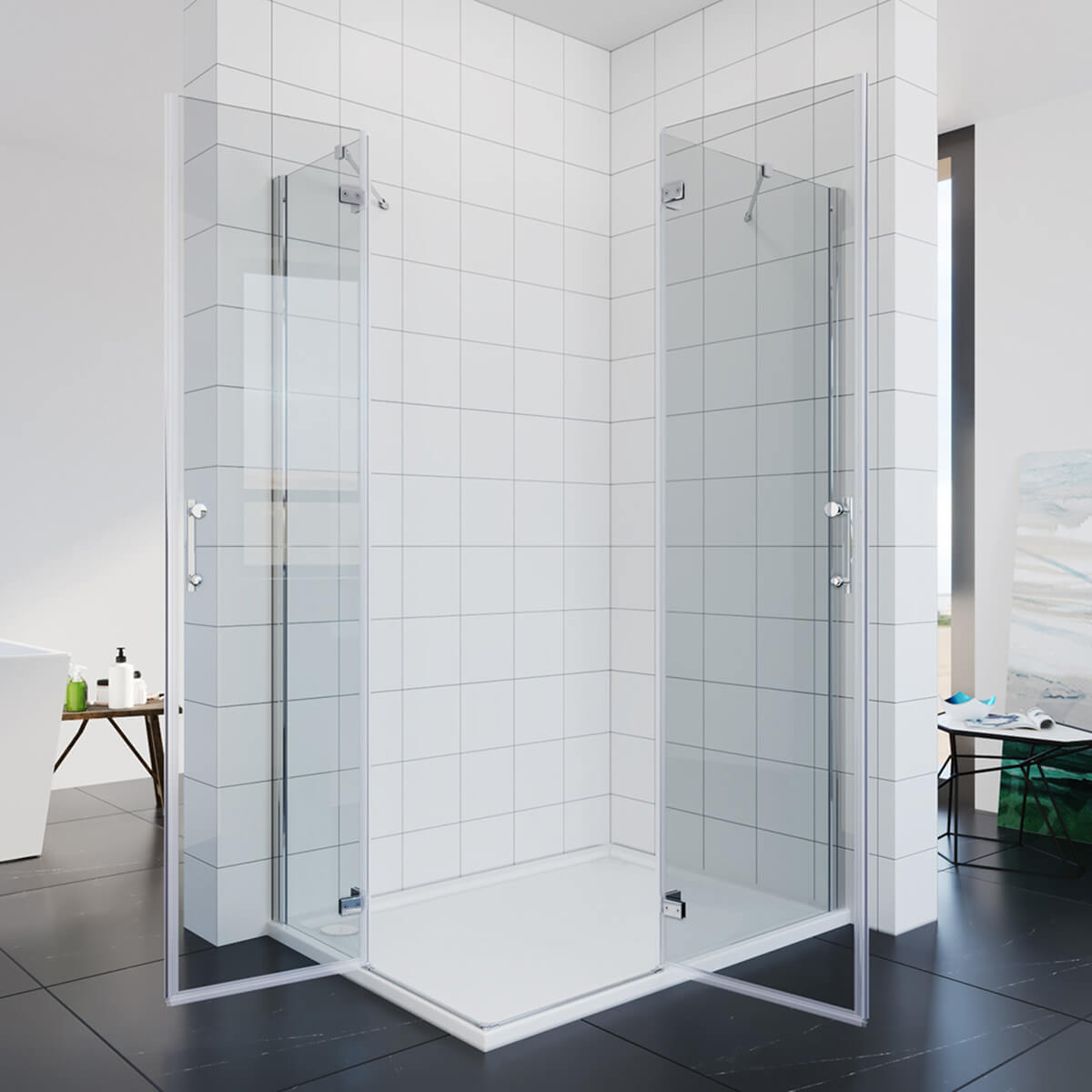 Cabine de douche accès d'angle 180° porte pliante 80-120cm hauteur 195cm - SIRHONA