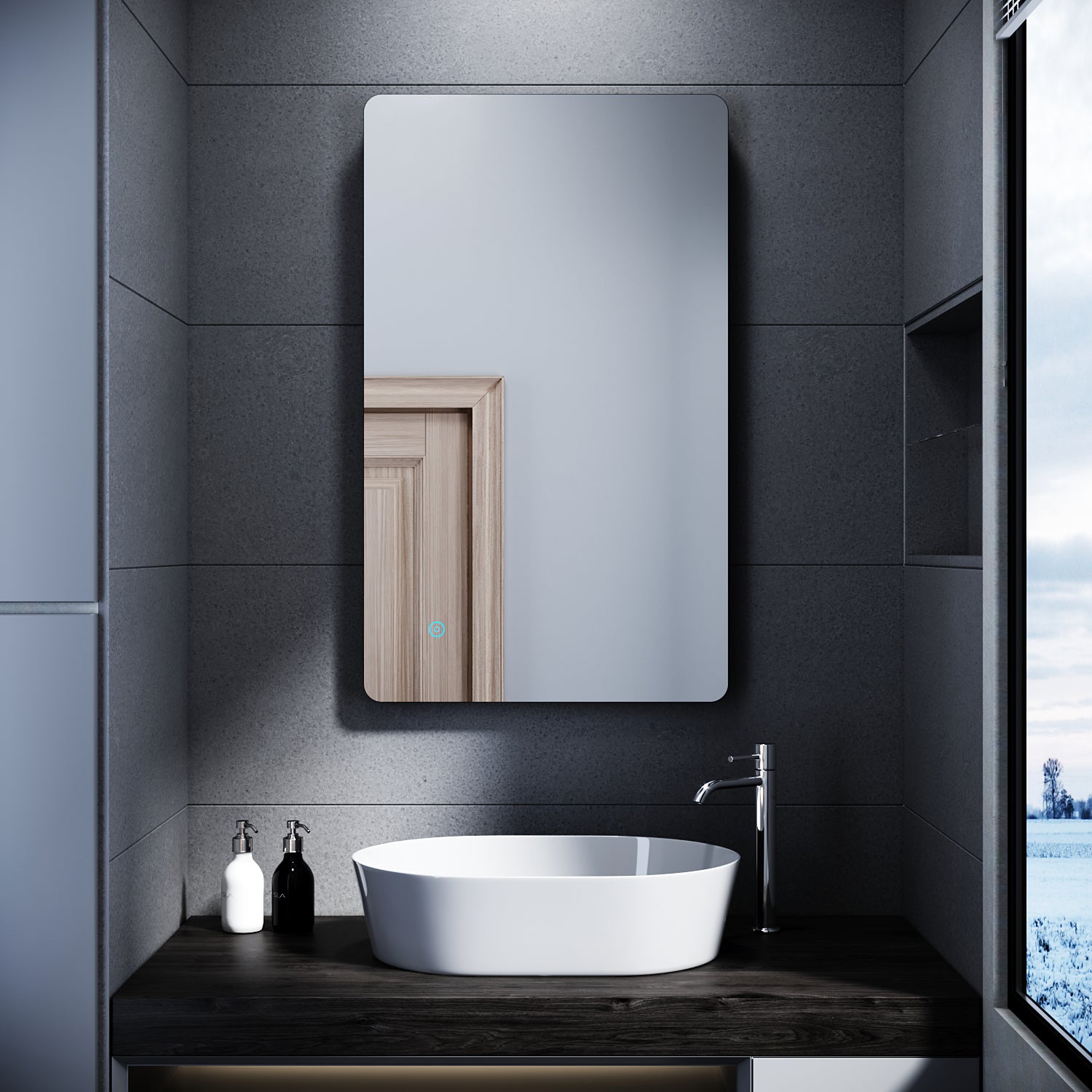 SIRHONA Miroir LED Miroir de salle de bain avec éclairage Interrupteur tactile 100x60cm - SIRHONA