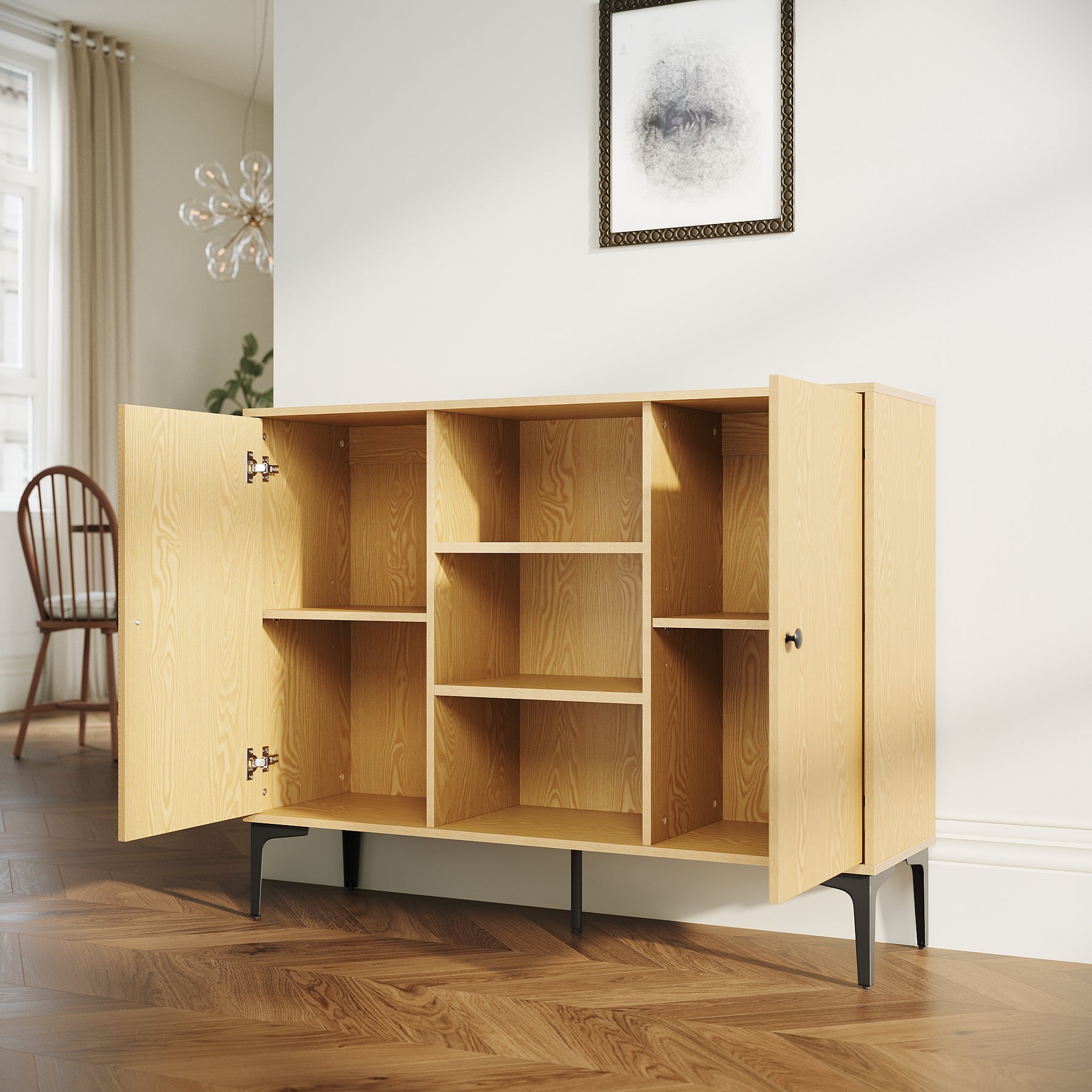 SIRHONA Buffet de salle à manger à 2 portes armoire de rangement Style moderne Meubles couleur bois, 120 x 35 x 93 cm - SIRHONA