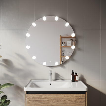 SIRHONA Miroir de maquillage LED, Miroir sur pied avec fonction mémoire 800 x 800 x 35mm - SIRHONA