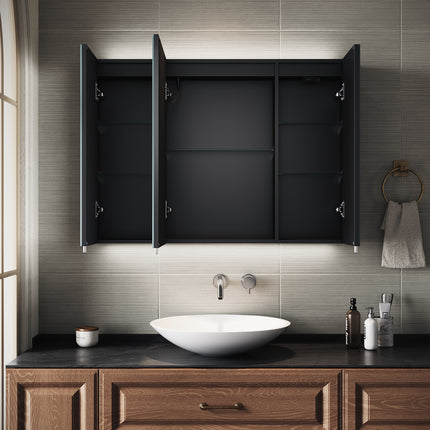 SIRHONA Armoire de Toilette Miroir, Armoire Murale avec Éclairage LED et Prises de Courant,  90 x 65 x 13cm - SIRHONA