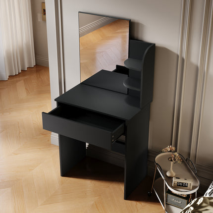 SIRHONA Coiffeuse avec Miroir, Table de Maquillage avec Grands Tiroirs et étagères de rangement, Noir 70x40x140cm - SIRHONA