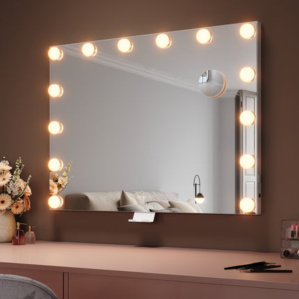 SIRHONA Miroir Maquillage 80x60cm avec 14 ampoules LED Miroir Hollywood 3 couleurs luminosité - SIRHONA