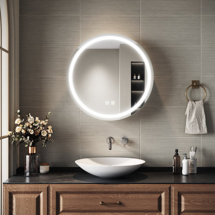 SIRHONA Armoire de Toilette Miroir, Armoire Murale avec Éclairage LED et Prises de Courant, Trois Températures de Couleur Réglables, 60 x 60 x 14cm - SIRHONA