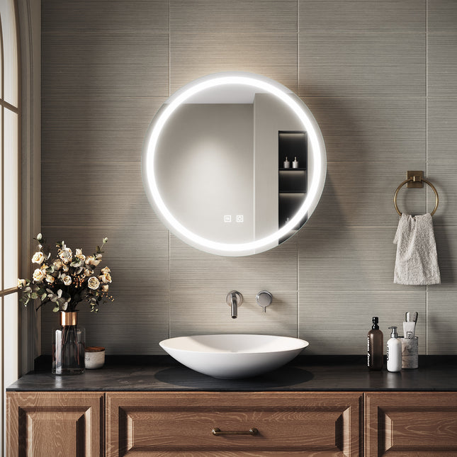 SIRHONA Armoire de Toilette Miroir, Armoire Murale avec Éclairage LED et Prises de Courant, Trois Températures de Couleur Réglables, 60 x 60 x 14cm - SIRHONA