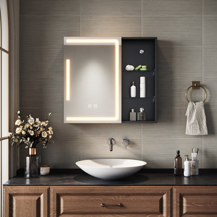 SIRHONA Armoire de Toilette Miroir, Armoire Murale avec Éclairage LED et Prises de Courant, 65 x 60 x 13cm - SIRHONA