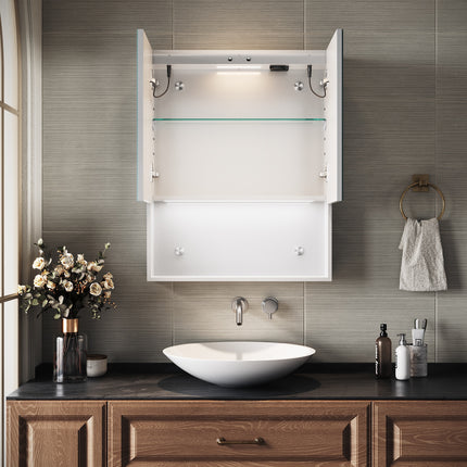 SIRHONA Armoire de Toilette Miroir, Armoire Murale avec Éclairage LED et Prises de Courant, Interrupteurs à Commande Tactile, Dimmable 60 x 75 x 13cm - SIRHONA
