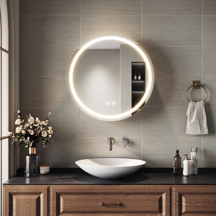 SIRHONA Armoire de Toilette Miroir, Armoire Murale avec Éclairage LED et Prises de Courant, Trois Températures de Couleur Réglables, 60 x 60 x 14cm - SIRHONA