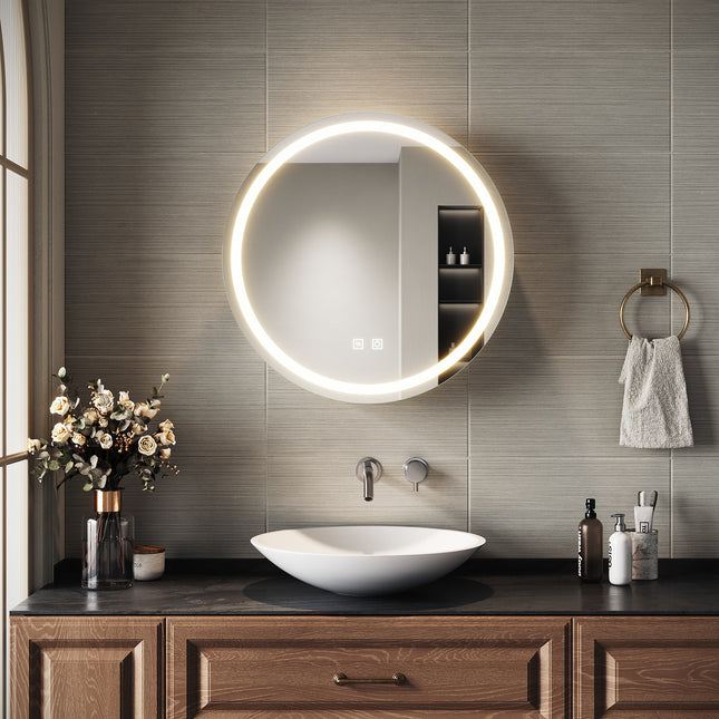 SIRHONA Armoire de Toilette Miroir, Armoire Murale avec Éclairage LED et Prises de Courant, Trois Températures de Couleur Réglables, 60 x 60 x 14cm - SIRHONA