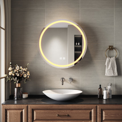 SIRHONA Armoire de Toilette Miroir, Armoire Murale avec Éclairage LED et Prises de Courant, Trois Températures de Couleur Réglables, 60 x 60 x 14cm - SIRHONA