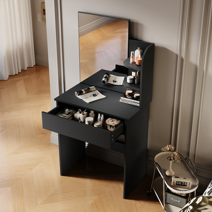 SIRHONA Coiffeuse avec Miroir, Table de Maquillage avec Grands Tiroirs et étagères de rangement, Noir 70x40x140cm - SIRHONA