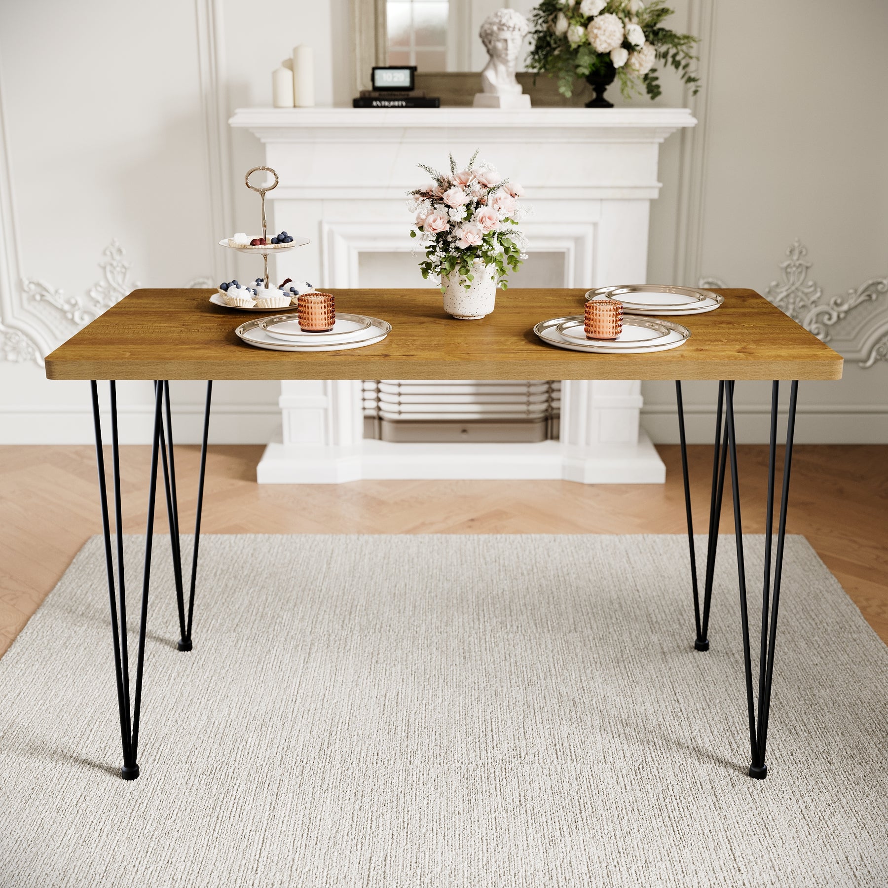 SIRHONA Table de salle à manger en bois massif avec structure en acier table de cuisine pour le salon 120 x 60 x 76 cm - SIRHONA